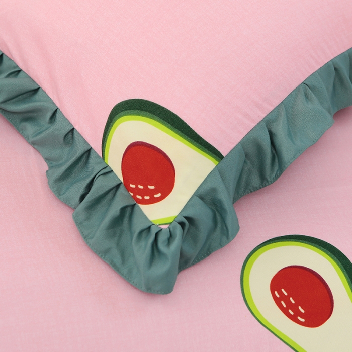 91家纺网 家纺一手货源 找家纺 美莱家纺 2022韩版小清新加厚磨毛床裙四件套 牛油果