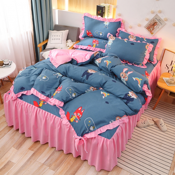 91家纺网 家纺一手货源 找家纺 美莱家纺 2022韩版小清新加厚磨毛床裙四件套 喜气洋洋