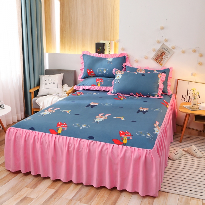 91家纺网 家纺一手货源 找家纺 美莱家纺 2022韩版小清新加厚磨毛床裙四件套 喜气洋洋