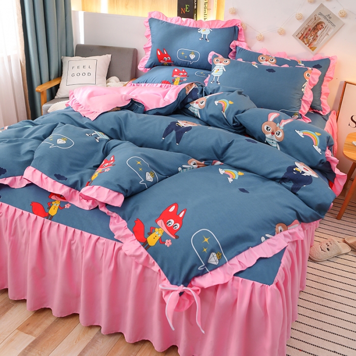 91家纺网 家纺一手货源 找家纺 美莱家纺 2022韩版小清新加厚磨毛床裙四件套 喜气洋洋