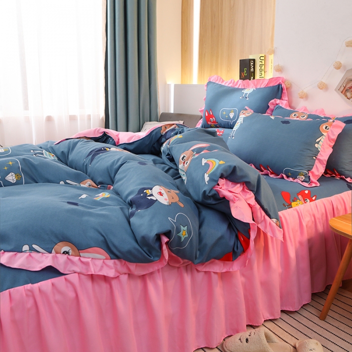 91家纺网 家纺一手货源 找家纺 美莱家纺 2022韩版小清新加厚磨毛床裙四件套 喜气洋洋