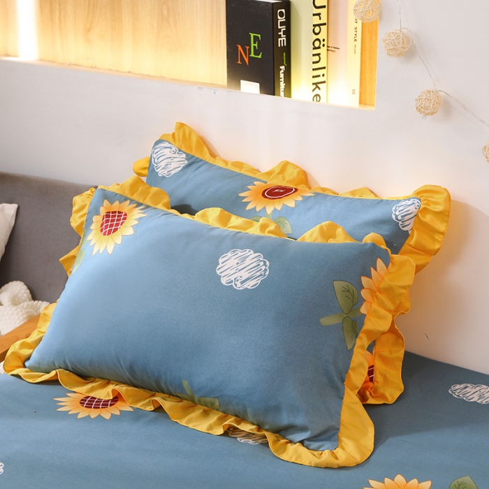 91家纺网 家纺一手货源 找家纺 美莱家纺 2022韩版小清新加厚磨毛床裙四件套 向日葵