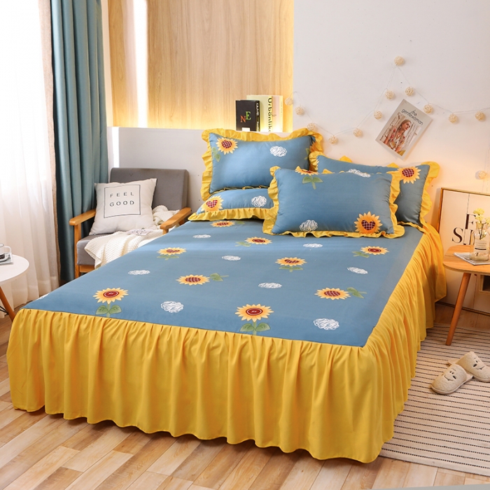 91家纺网 家纺一手货源 找家纺 美莱家纺 2022韩版小清新加厚磨毛床裙四件套 向日葵