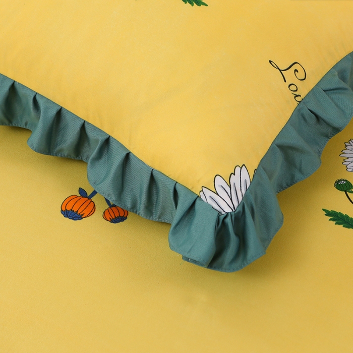 91家纺网 家纺一手货源 找家纺 美莱家纺 2022韩版小清新加厚磨毛床裙四件套 小雏菊