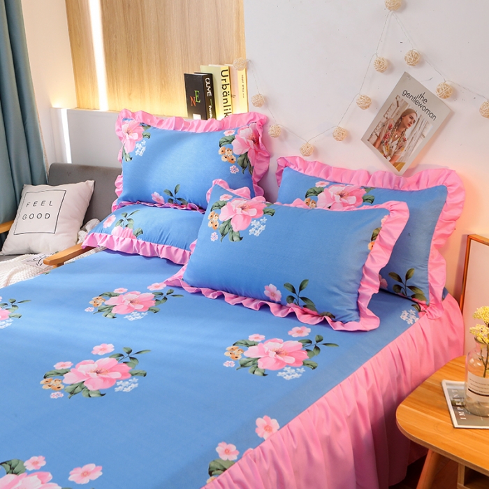 91家纺网 家纺一手货源 找家纺 美莱家纺 2022韩版小清新加厚磨毛床裙四件套 一生拥有