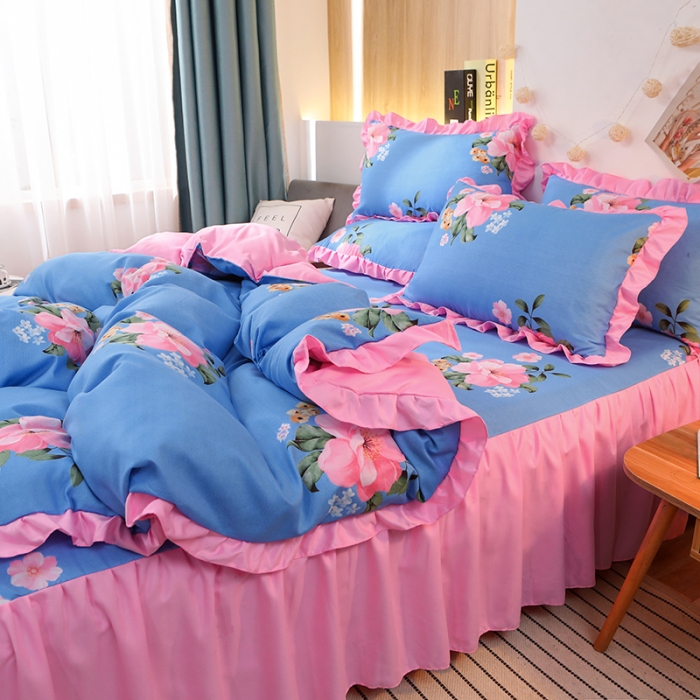 91家纺网 家纺一手货源 找家纺 美莱家纺 2022韩版小清新加厚磨毛床裙四件套 一生拥有