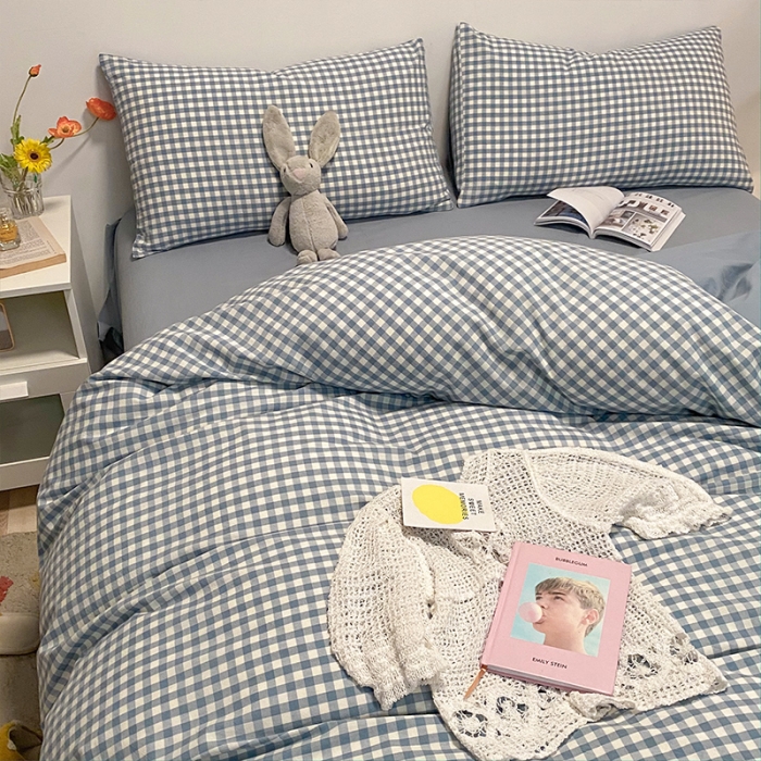 91家纺网 家纺一手货源 找家纺 蓝巢家纺 2022新款全棉色织水洗棉-被套 蓝小格