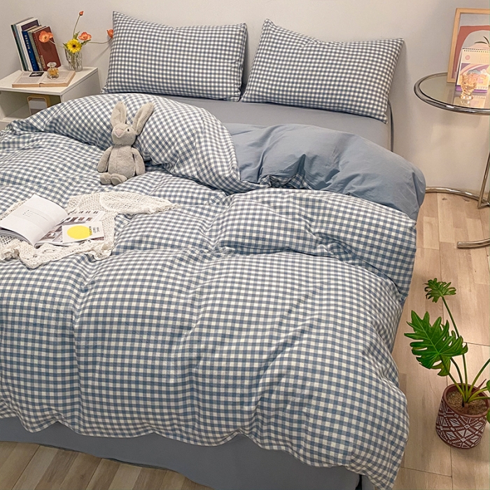 91家纺网 家纺一手货源 找家纺 蓝巢家纺 2022新款全棉色织水洗棉-被套 蓝小格