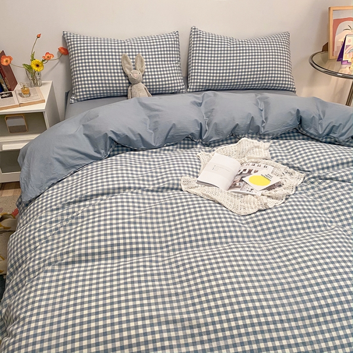 91家纺网 家纺一手货源 找家纺 蓝巢家纺 2022新款全棉色织水洗棉-被套 蓝小格