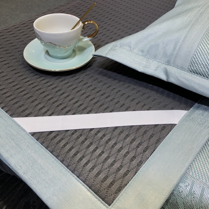 91家纺网 家纺一手货源 找家纺 凡客 2022春夏新品宽边刺绣提花冰藤养生乳胶凉席三件套 叶纷飞-水绿