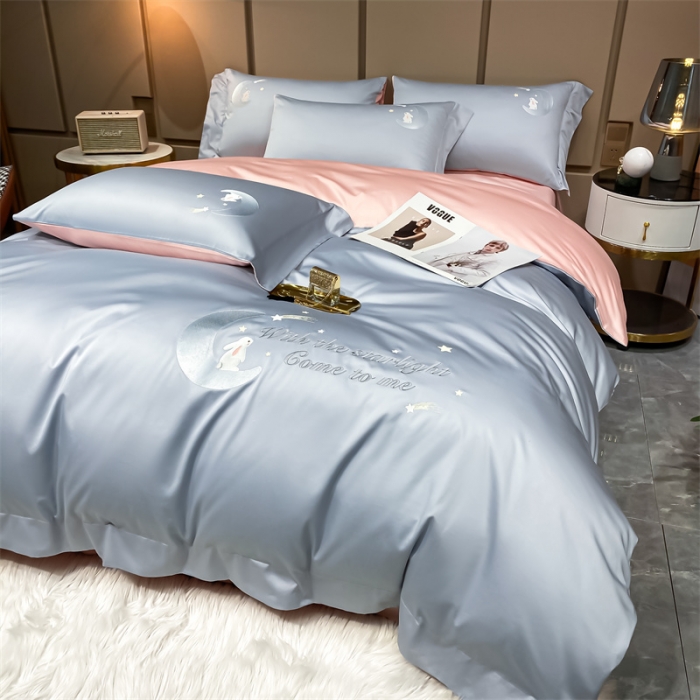 91家纺网 家纺一手货源 找家纺 蓝巢家纺 2022新款水洗真丝四件套 米菲-天空蓝