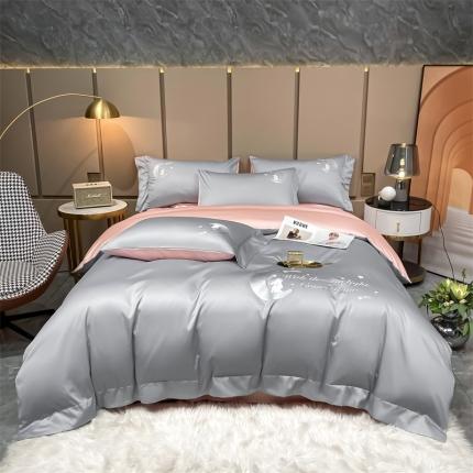 91家纺网 家纺一手货源 找家纺 蓝巢家纺 2022新款水洗真丝四件套 米菲-银灰