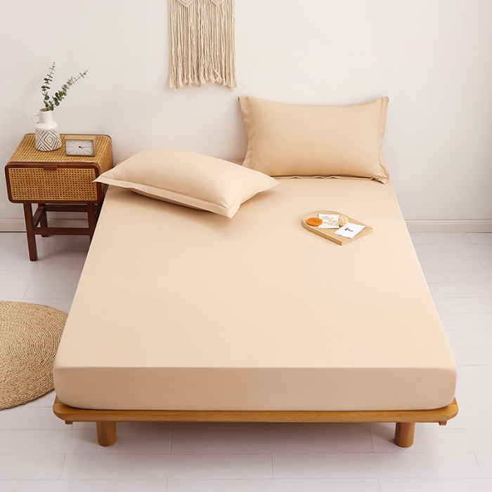 91家纺网 家纺一手货源 找家纺 艾可可家纺2024新款40支13372全棉纯色单床笠 奶茶色