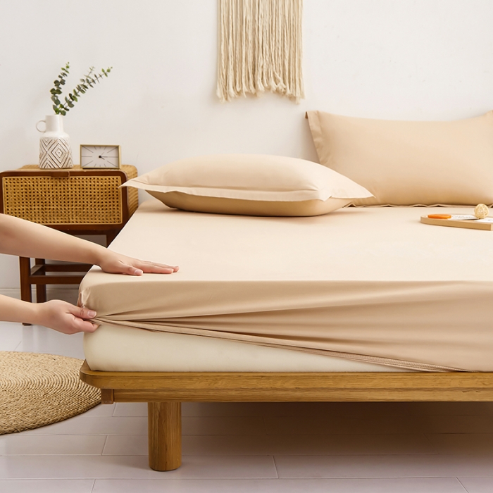 91家纺网 家纺一手货源 找家纺 艾可可家纺2024新款40支13372全棉纯色单床笠 奶茶色