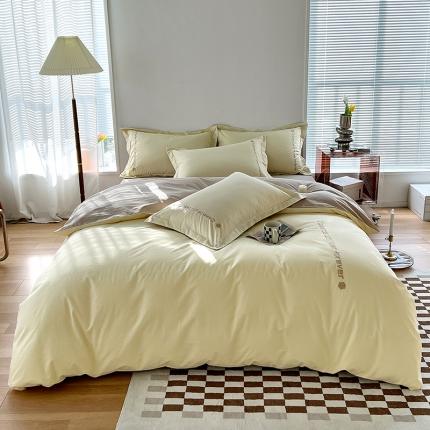 91家纺网 家纺一手货源 找家纺 拼社 新款全棉水洗棉刺绣四件套纯棉床上用品-漫系列奶油白+卡其