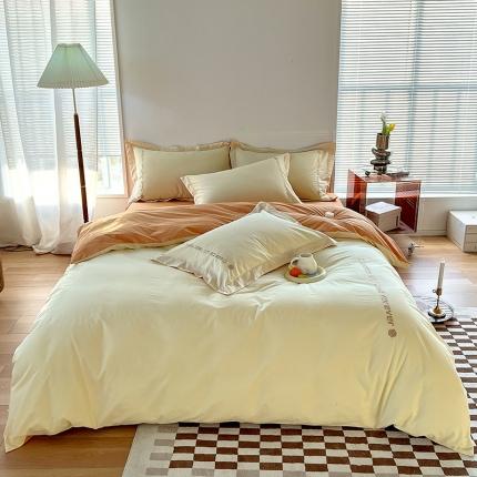 91家纺网 家纺一手货源 找家纺 拼社 新款全棉水洗棉刺绣四件套纯棉床上用品-漫系列 奶油白+香橙