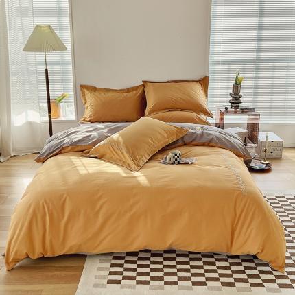 91家纺网 家纺一手货源 找家纺 拼社 新款全棉水洗棉刺绣四件套纯棉床上用品-漫系列 香橙+雅灰