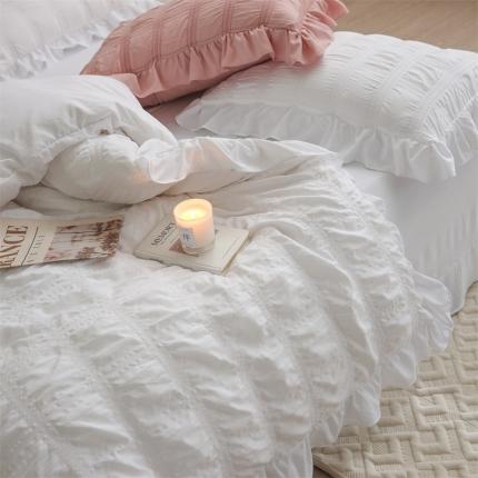 仟网汇 2022新款韩版泡泡纱四件套 本白