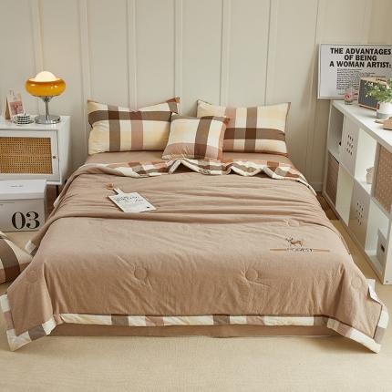 91家纺网 家纺一手货源 找家纺 （总）翰轩 2022新款A类全棉色织水洗棉绣花大豆夏被四件套夏凉被