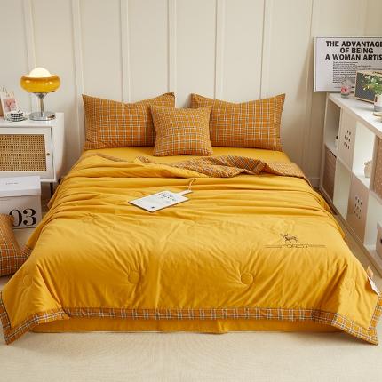 91家纺网 家纺一手货源 找家纺 （总）翰轩 2022新款A类全棉色织水洗棉绣花大豆夏被四件套夏凉被