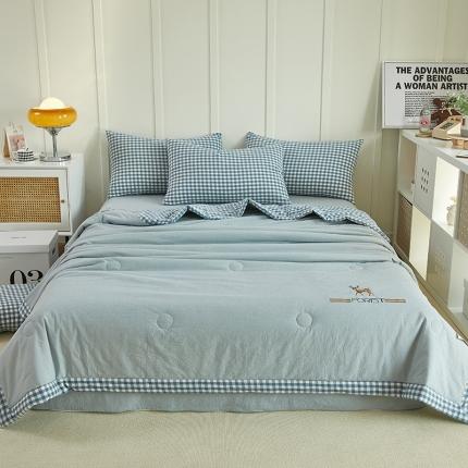 91家纺网 家纺一手货源 找家纺 （总）翰轩 2022新款A类全棉色织水洗棉绣花大豆夏被四件套夏凉被