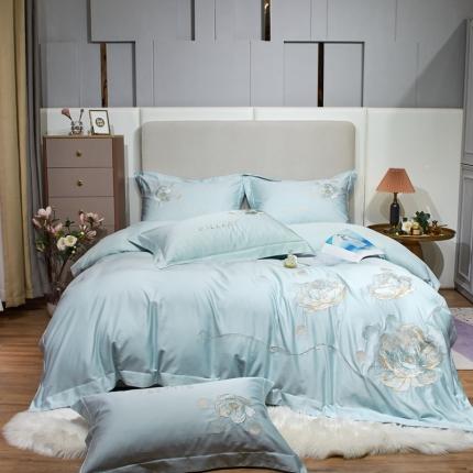 星尚 2022新款100支长绒棉四件套-花开富贵 浅蓝