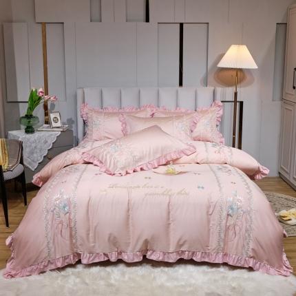 91家纺网 家纺一手货源 找家纺 星尚 2022新款100支长绒棉四件套-花田森 粉玉