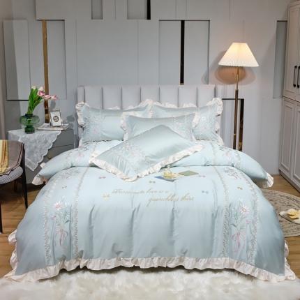 星尚 2022新款100支长绒棉四件套-花田森 浅蓝
