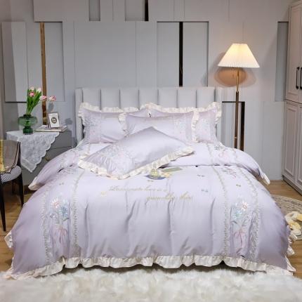 星尚 2022新款100支长绒棉四件套-花田森 浅紫