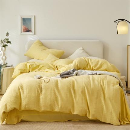 91家纺网 家纺一手货源 找家纺 （总）名品优仓 2023新款纯棉水洗棉三层纱提花四件套