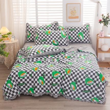 91家纺网 家纺一手货源 找家纺 斯卡诺2023韩版花边洛卡棉夏被四件套小香丝夏凉被牛油果