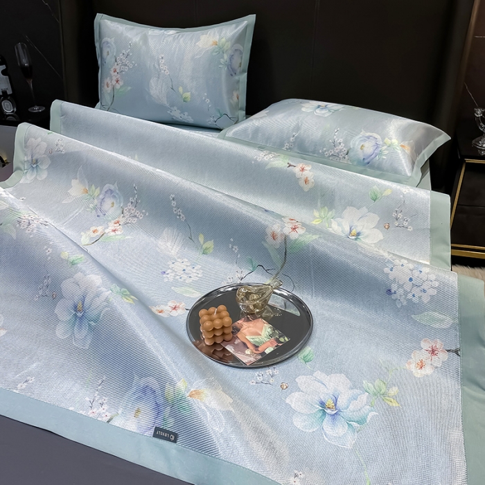 91家纺网 家纺一手货源 找家纺 安哆啦 2022新款600D加厚冰丝凉席 百合蓝