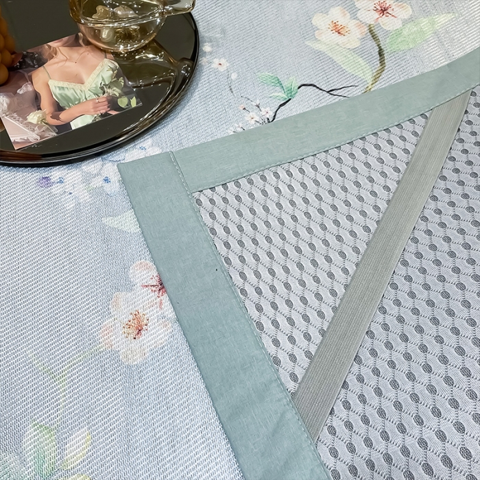 91家纺网 家纺一手货源 找家纺 安哆啦 2022新款600D加厚冰丝凉席 百合蓝