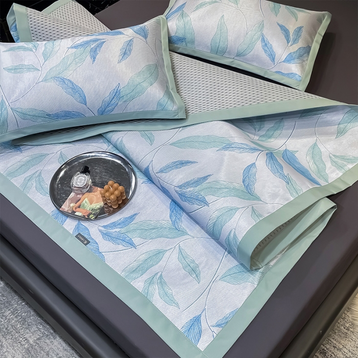 91家纺网 家纺一手货源 找家纺 安哆啦 2022新款600D加厚冰丝凉席 北欧叶