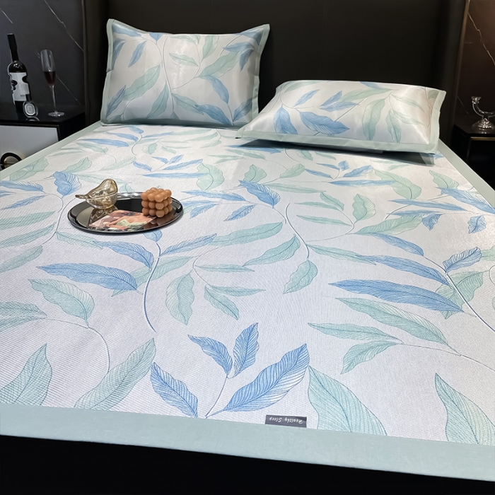 91家纺网 家纺一手货源 找家纺 安哆啦 2022新款600D加厚冰丝凉席 北欧叶