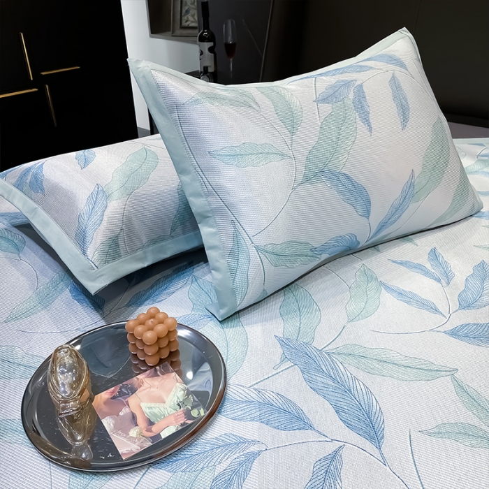 91家纺网 家纺一手货源 找家纺 安哆啦 2022新款600D加厚冰丝凉席 北欧叶