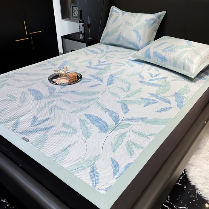 91家纺网 家纺一手货源 找家纺 安哆啦 2022新款600D加厚冰丝凉席 北欧叶