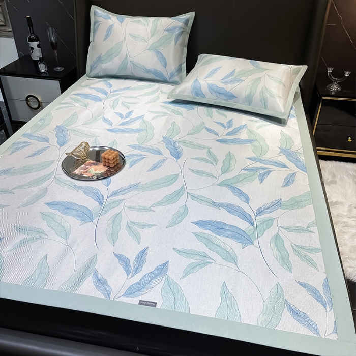 91家纺网 家纺一手货源 找家纺 安哆啦 2022新款600D加厚冰丝凉席 北欧叶