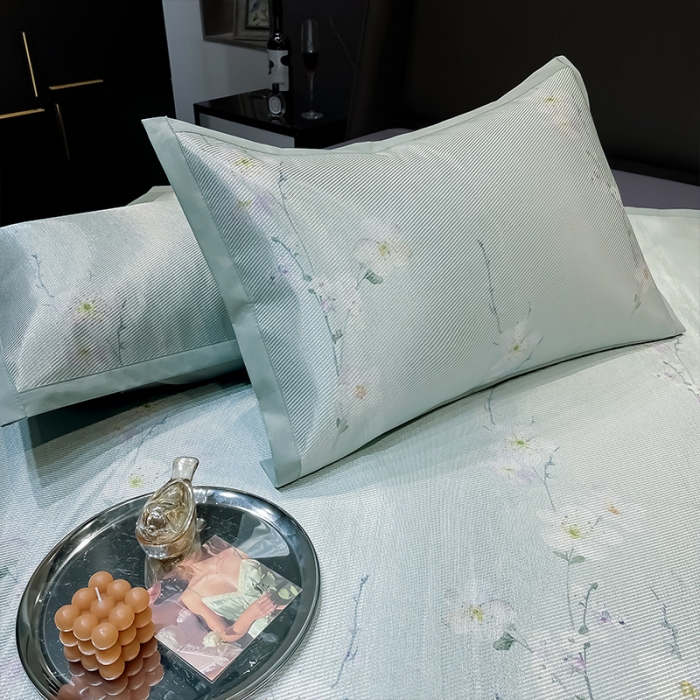 91家纺网 家纺一手货源 找家纺 安哆啦 2022新款600D加厚冰丝凉席 春意盎然