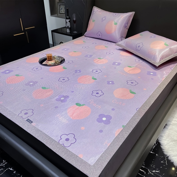 91家纺网 家纺一手货源 找家纺 安哆啦 2022新款600D加厚冰丝凉席 朵朵桃