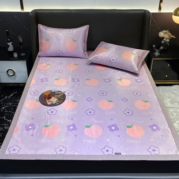 91家纺网 家纺一手货源 找家纺 安哆啦 2022新款600D加厚冰丝凉席 朵朵桃