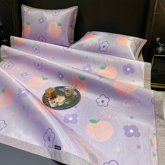 91家纺网 家纺一手货源 找家纺 安哆啦 2022新款600D加厚冰丝凉席 朵朵桃