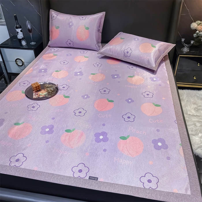 91家纺网 家纺一手货源 找家纺 安哆啦 2022新款600D加厚冰丝凉席 朵朵桃