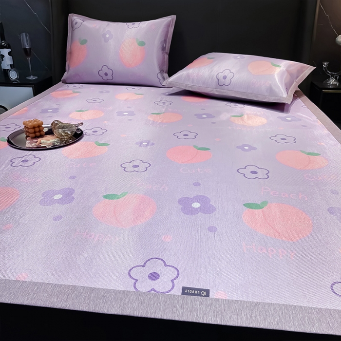 91家纺网 家纺一手货源 找家纺 安哆啦 2022新款600D加厚冰丝凉席 朵朵桃