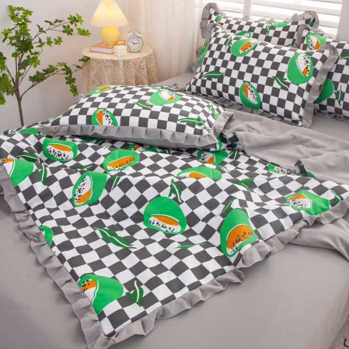 91家纺网 家纺一手货源 找家纺 斯卡诺2023韩版花边洛卡棉夏被四件套小香丝夏凉被牛油果