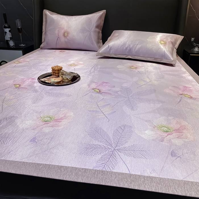 91家纺网 家纺一手货源 找家纺 安哆啦 2022新款600D加厚冰丝凉席 芍药紫