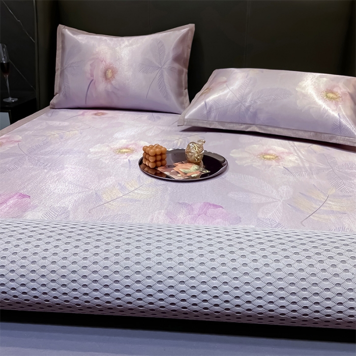 91家纺网 家纺一手货源 找家纺 安哆啦 2022新款600D加厚冰丝凉席 芍药紫