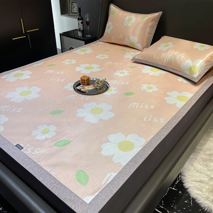 91家纺网 家纺一手货源 找家纺 安哆啦 2022新款600D加厚冰丝凉席 小橙花