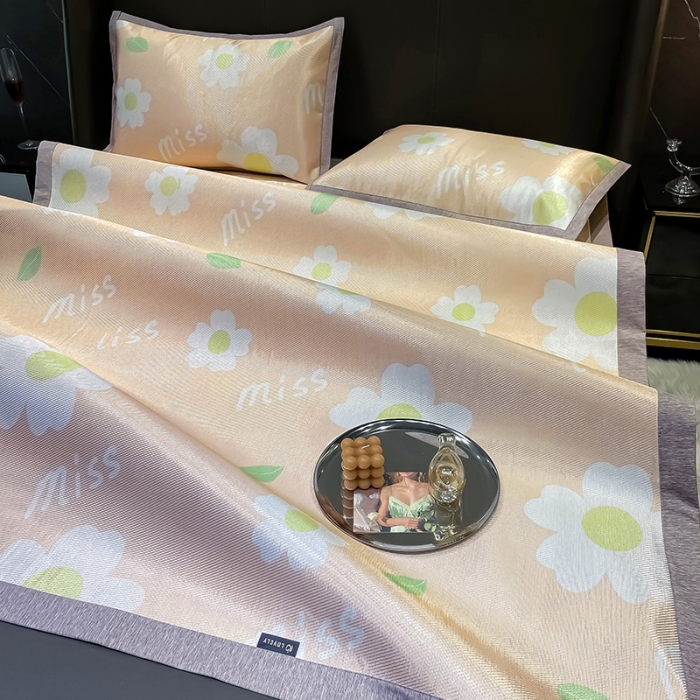 91家纺网 家纺一手货源 找家纺 安哆啦 2022新款600D加厚冰丝凉席 小橙花