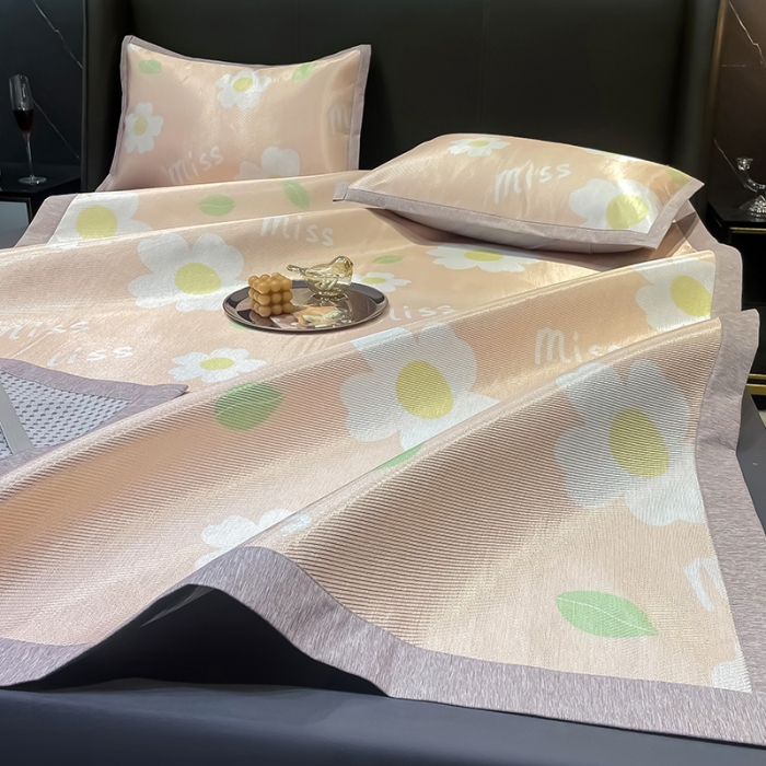 91家纺网 家纺一手货源 找家纺 安哆啦 2022新款600D加厚冰丝凉席 小橙花